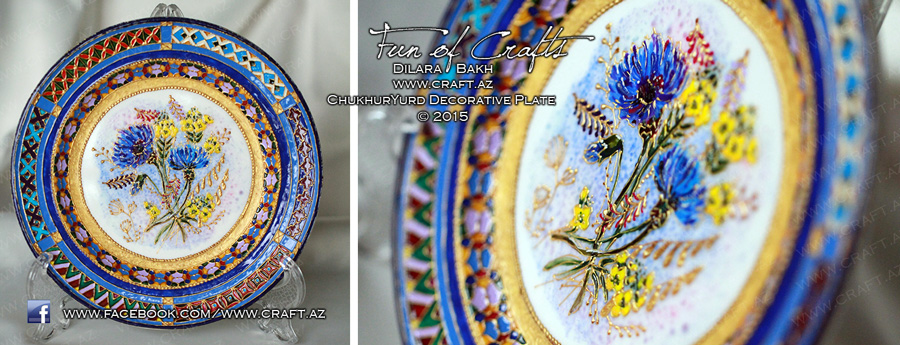 Ceramic handpainted plate Chukhuryurd souvenir from Azerbaijan