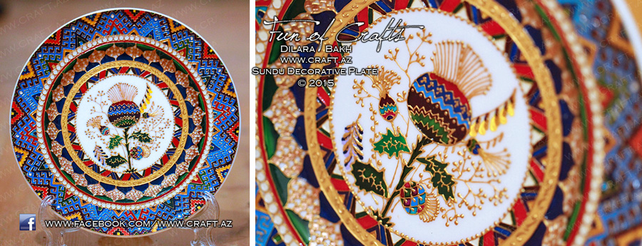 Ceramic handpainted plate Sundu souvenir from Azerbaijan